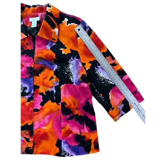 Laura Ashley Petite Womens Top 3/4 Sleeve Blazer Jacket Full Zip Pockets Size LP - Picture 8 of 12